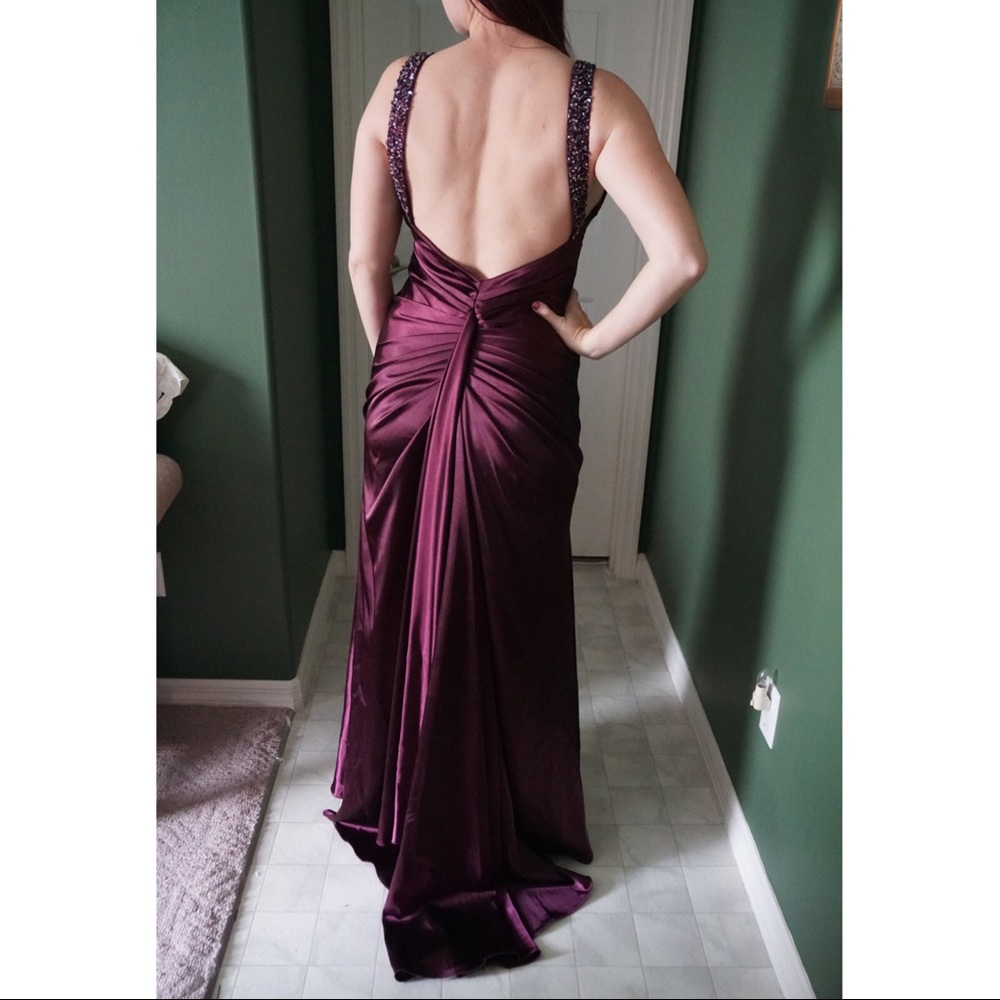 Amazing Backless Purple Satin Dress